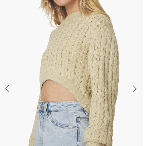 WeWoreWhat Cropped Mock Neck Cable Sweater in Desert XS NWOT - Picture 3 of 10